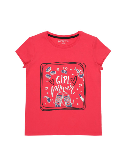 

Pantaloons Junior Girls Red Printed Round Neck Pure Cotton T-shirt