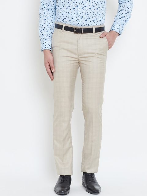 

Canary London Men Beige Smart Slim Fit Checked Formal Trousers
