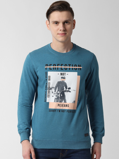 

Peter England Casuals Men Teal Blue Printed Sweatshirt