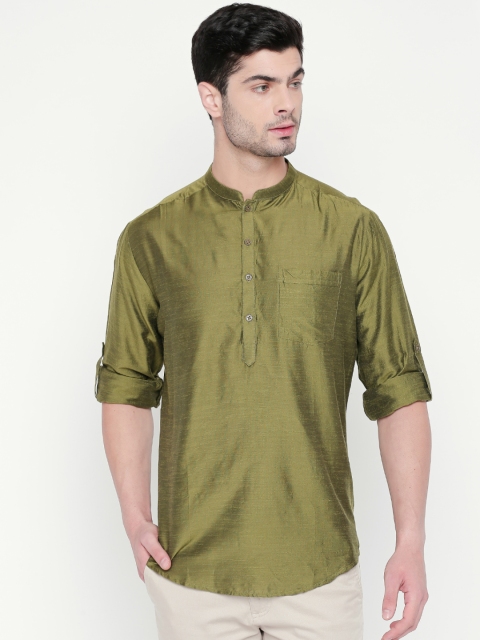 

indus route by Pantaloons Men Olive Green Solid Straight Kurta