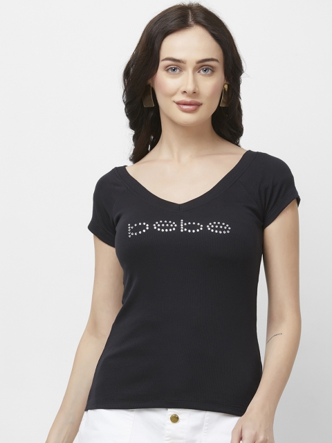 

bebe Women Black Printed V-Neck T-shirt