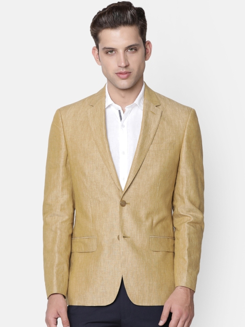 

Linen Club Men Brown Solid Linen Single-Breasted Formal Blazer