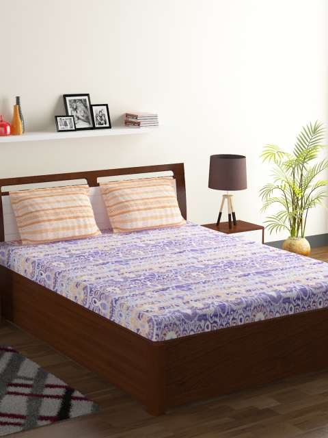 

BOMBAY DYEING Lavender & Orange Abstract 104 TC Cotton 1 Queen Bedsheet with 2 Pillow Covers