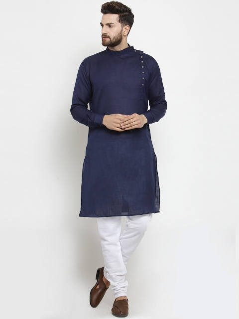 

TREEMODA Men Navy Blue & White Solid Kurta with Pyjamas