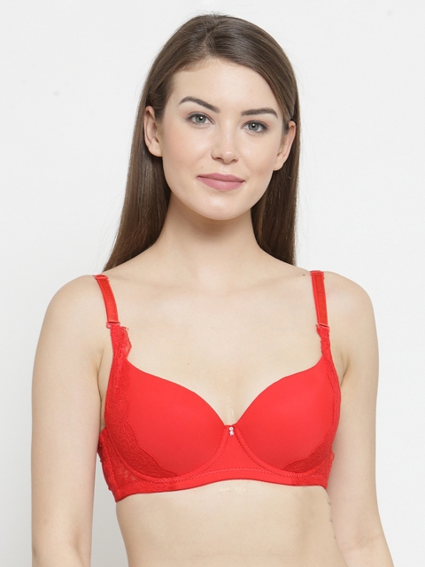 PrettyCat Red Lace Underwired Lightly Padded T-shirt Bra PC-BR-5162-RED