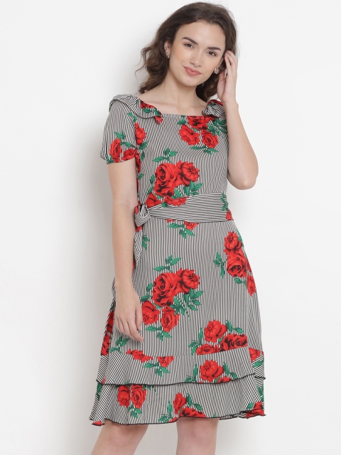 

Abiti Bella Women Black & Red Floral Printed Fit and Flare Dress