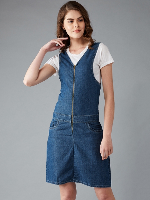 

DOLCE CRUDO Women Navy Blue Pinafore Denim Dress