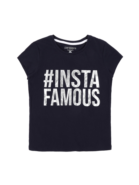 

Pantaloons Junior Girls Navy Blue Printed Round Neck Pure Cotton T-shirt