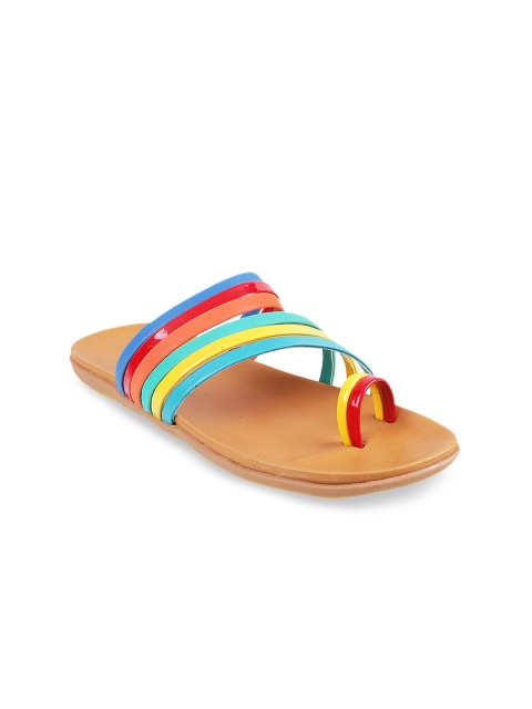 

Mochi Women Blue & Yellow Striped One Toe Flats