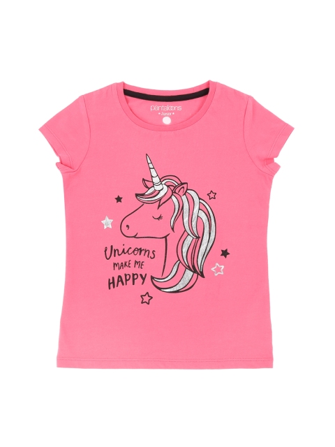 

Pantaloons Junior Girls Pink Printed Round Neck Pure Cotton T-shirt