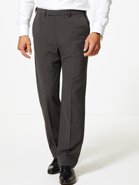 

Marks & Spencer Men Charcoal Regular Fit Solid Formal Trousers