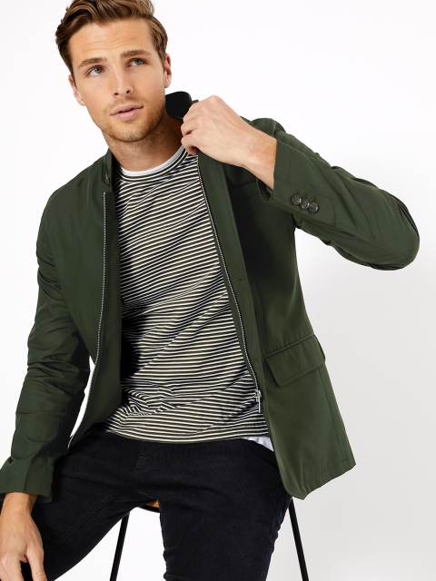 

Marks & Spencer Men Olive Green Solid Slim Fit Bandhgala Blazer
