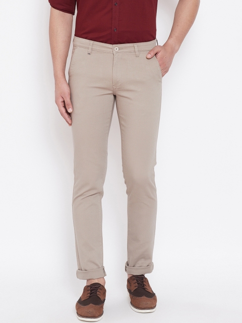 

Canary London Men Khaki Brown Smart Slim Fit Self Design Regular Trousers