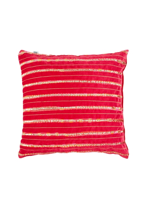 

Living Essence Fuchsia & Gold-Toned Set of Single Striped Square Cushion Covers