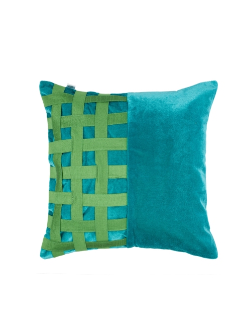 

HomeTown Off-White Single Self Design Square Cushion Cover, Green