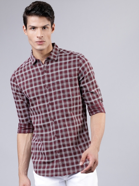 

HIGHLANDER Men Maroon & White Slim Fit Checked Casual Shirt