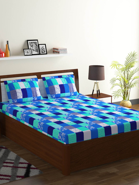 

BOMBAY DYEING Blue & Navy Blue Abstract 104 TC Cotton 1 Queen Bedsheet with 2 Pillow Covers