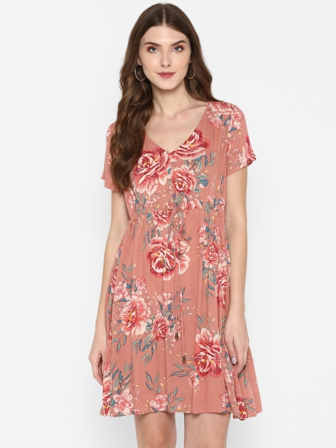 

MIAMINX Women Floral Print Pink Fit and Flare Dress