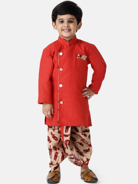 

BownBee Boys Red & Beige Printed Kurta with Dhoti Pants