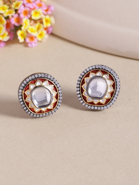 

Voylla Silver-Toned & White Handcrafted Circular Studs