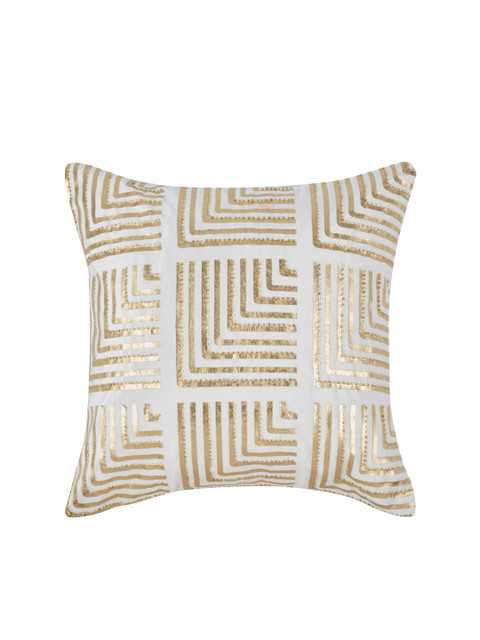 

Living Essence Off-White & Gold-Toned Single Geometric Square Cushion Cover