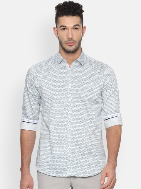 

V Dot Men White & Blue Slim Fit Printed Casual Shirt