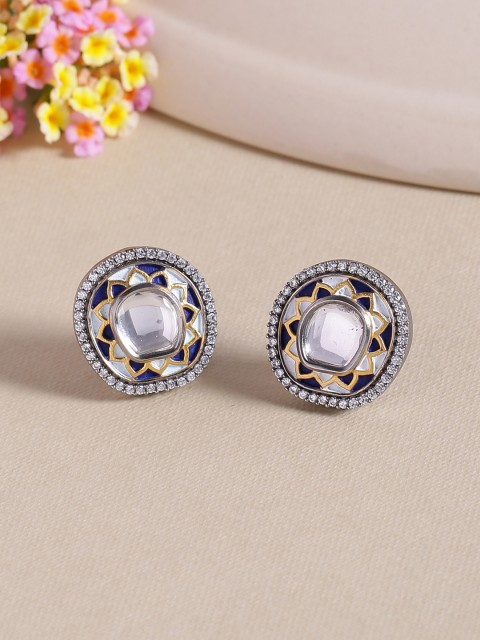 

Voylla Silver-Toned & White Handcrafted CZ Victorian Inspired Circular Studs