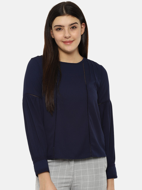 

Van Heusen Woman Women Navy Blue Solid A-Line Top