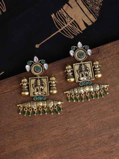 

Voylla Gold-Toned & White Classic Handcrafted Drop Earrings