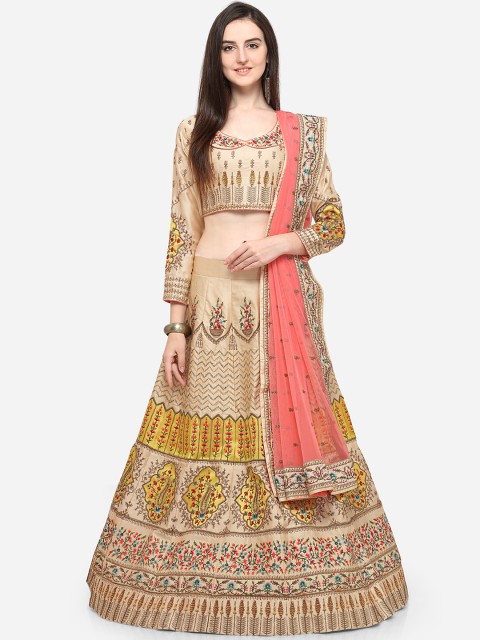 

RIYA Beige & Pink Embroidered Unstitched Lehenga & Blouse with Dupatta