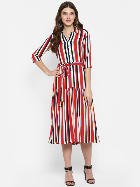 

MIAMINX Women Multicoloured Candy Striped Shirt Dress, Multi