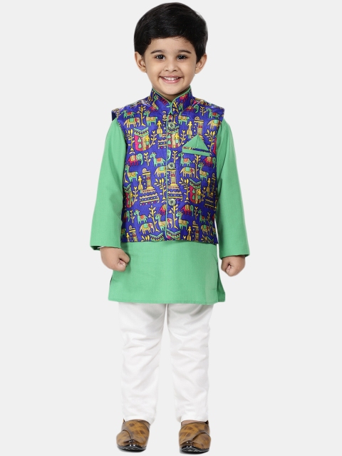 

BownBee Boys Green & Blue Printed Kurta Set