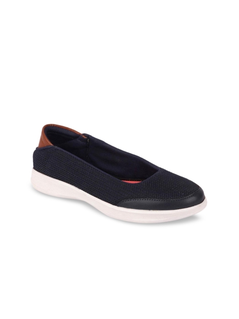 FAUSTO Women Navy Blue Woven Design Canvas Ballerinas