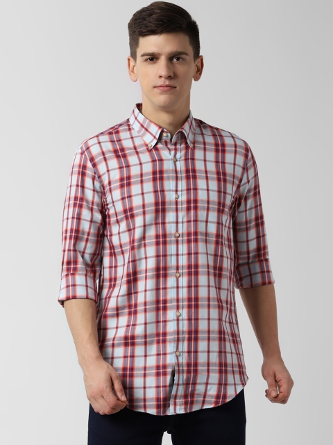

Peter England Men Red & White Slim Fit Checked Casual Shirt