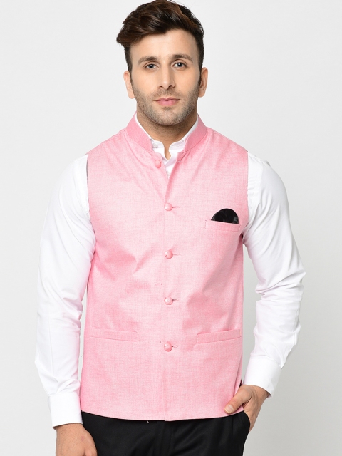 

TAG 7 Men Pink Solid Nehru Jacket