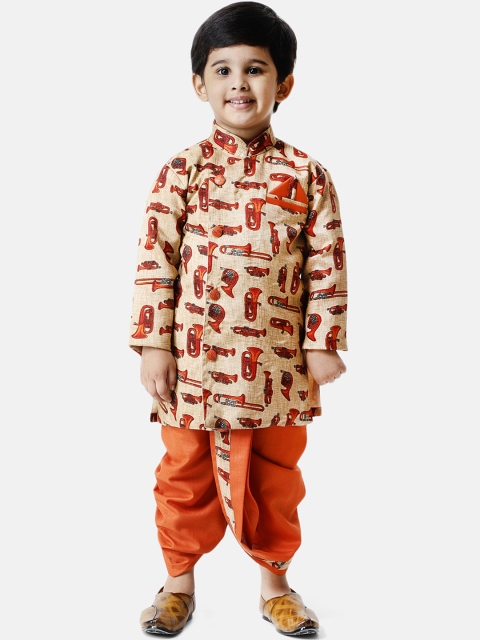 

BownBee Boys Orange & Beige Printed Kurta with Dhoti Pants