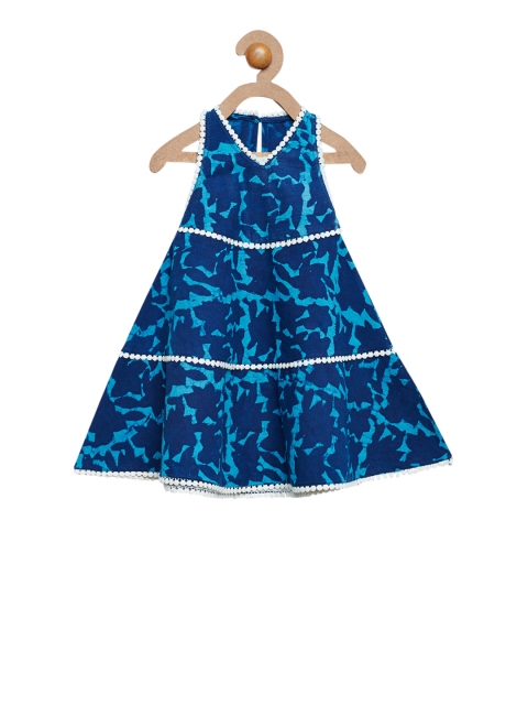 

charkhee Girls Blue Printed Fit and Flare Dress