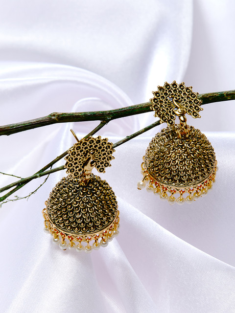 

ZeroKaata Gold-Toned & Black Handcrafted Peacock Shaped Jhumkas
