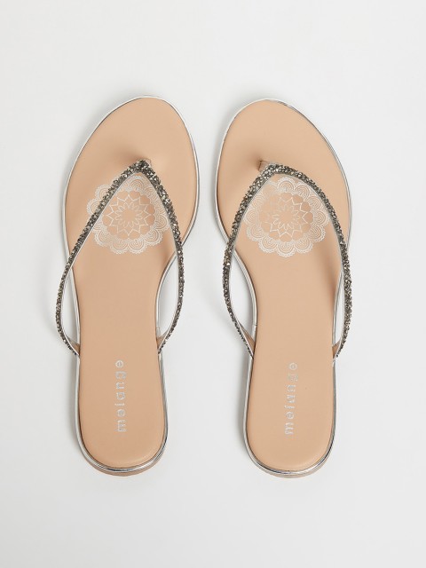

Melange by Lifestyle Women Silver-Toned Embellished Open Toe Flats