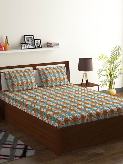 

BOMBAY DYEING Brown & Green Ethnic Motifs 120 TC Cotton 1 King Bedsheet with 2 Pillow Covers