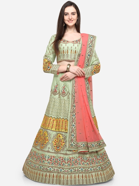 

RIYA Green & Pink Embroidered Unstitched Lehenga & Blouse with Dupatta