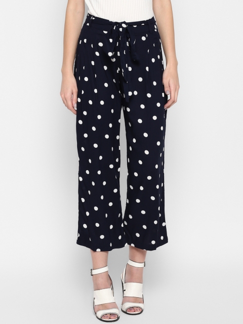 

MIAMINX Women Navy Blue & White Flared Printed Parallel Trousers