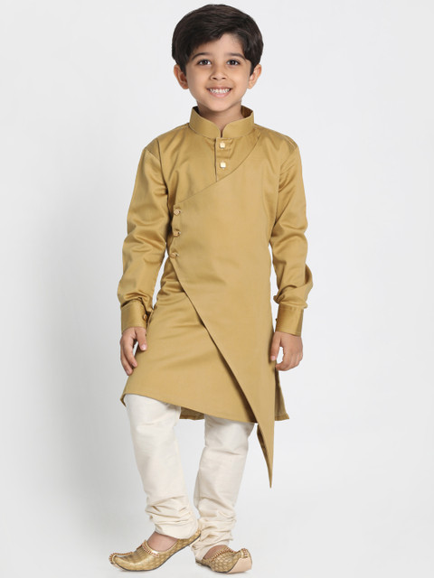 

VASTRAMAY Boys Beige & Cream-Coloured Solid Kurta with Churidar