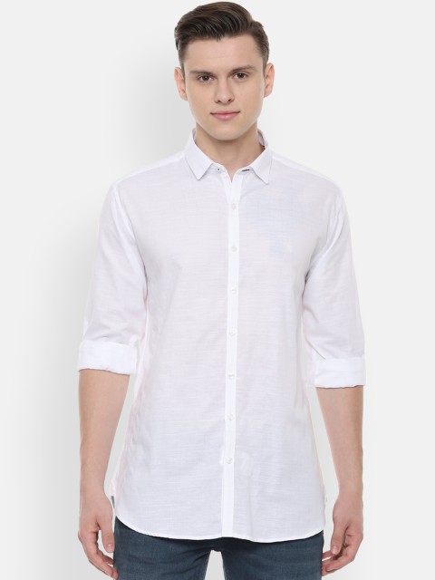 

V Dot Men White Slim Fit Self Design Casual Shirt