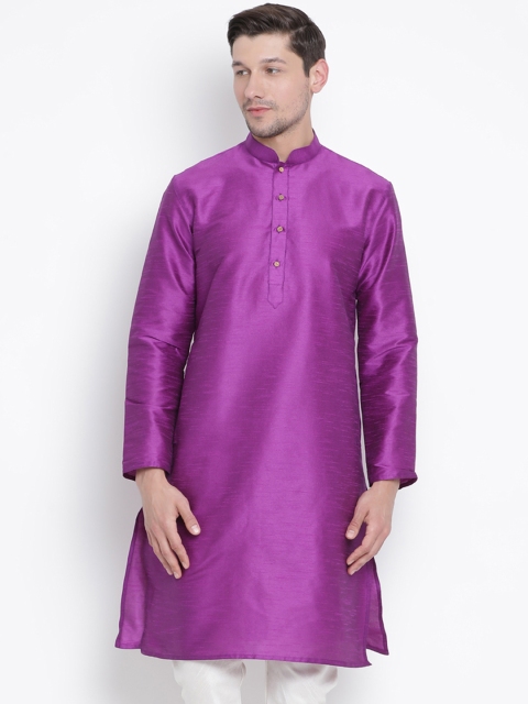 VASTRAMAY Men Purple Solid Straight Kurta
