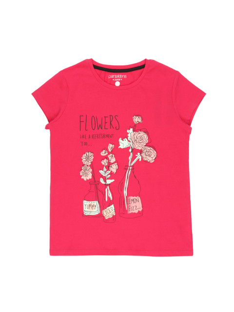 

Pantaloons Junior Girls Fuchsia Printed Round Neck Pure Cotton T-shirt