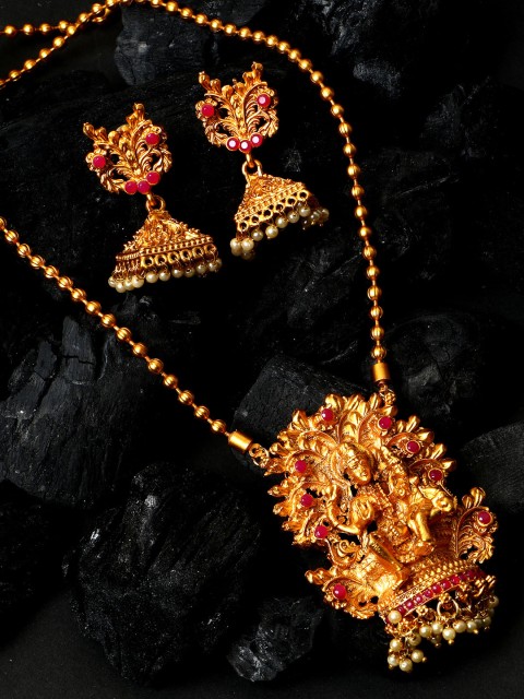 

ANIKAS CREATION Women Gold-Plated Temple Jewellery Set