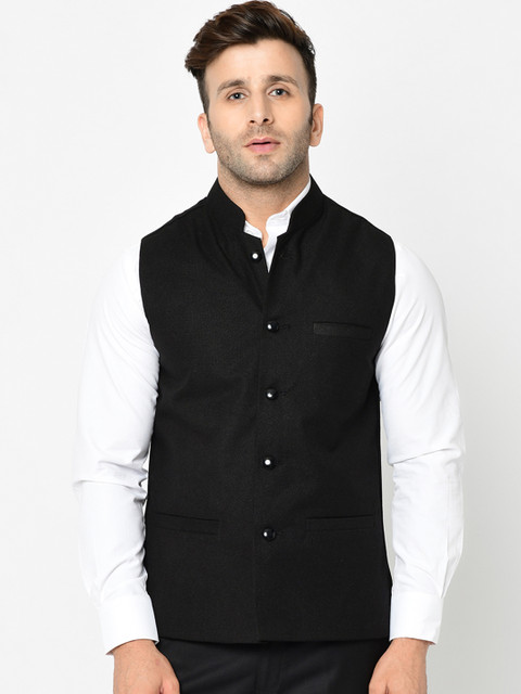 

TAG 7 Men Black Solid Nehru Jacket