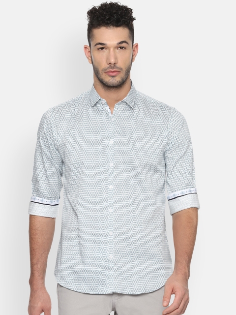 

V Dot Men White & Blue Slim Fit Printed Casual Shirt