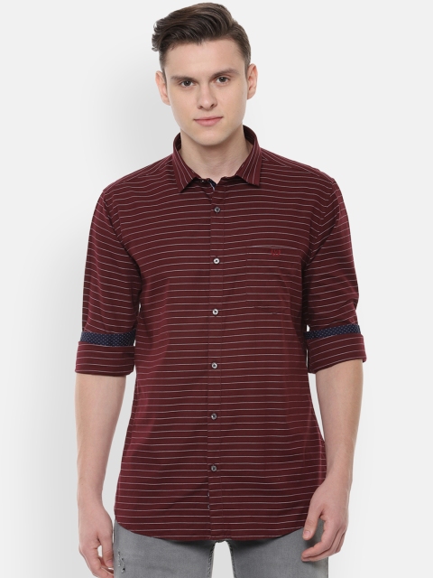 

Van Heusen Sport Men Maroon & Yellow Slim Fit Striped Casual Shirt